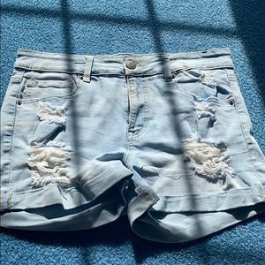 High rise midi jean shorts